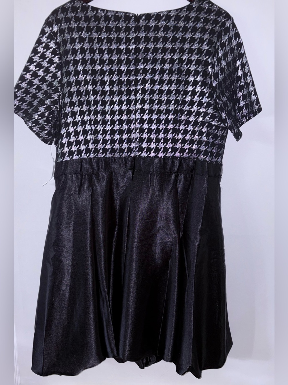 Glamour Nights Black & Silver Houndstooth Fit-and-Flare Balloon Hem Dress - Picture 4 of 7